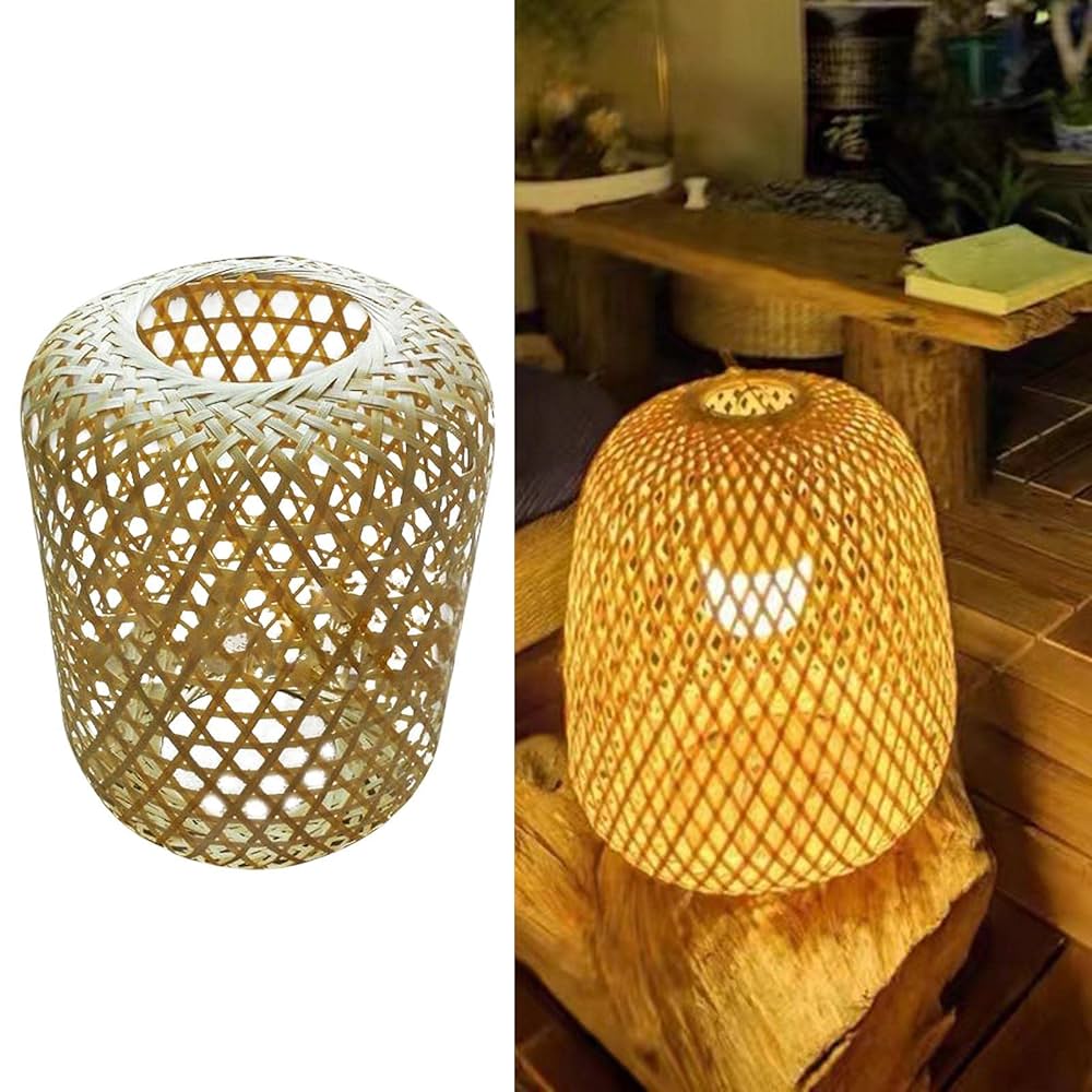 レトロ　照明　竹製円筒形ランプシェード 骨董品 照明器具 電傘 電笠 昭和レトロ竹製 Φ約25cm ランプ